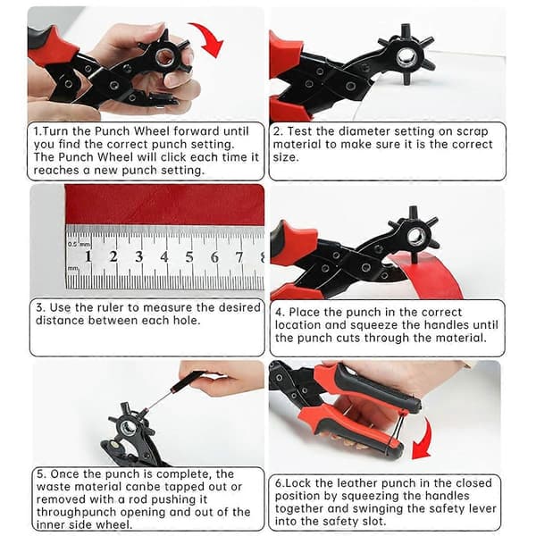 Leather Hole Puncher, Professional Revolving Punch Pliers