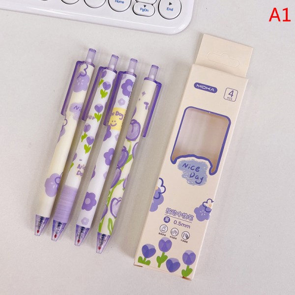 4 stk Gel Pen Enkel Candy Color Indragbar 0,5 mm Svart Blekk Sig A1