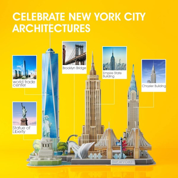 3D-puslespill, New York City Skyline Building Model Kit, 123 biter