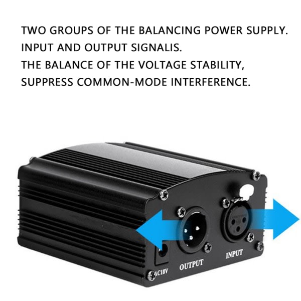 48V Phantom Power Supply med adapter för kondensatormikrofon