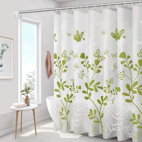 Dusjforheng vanntett og muggsikkert dusjforheng sommerfugl blomstersett 180 bredde * 180 høyde + teleskopisk 110-200 stang + ringer U Set180*180+110-200rod+ring