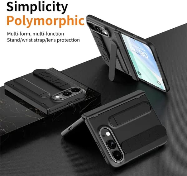 Fodral för iPhone Duo Foldable 2026 med inbyggt skärmskydd, dolt stativ, gångjärnsskydd, magnetisk ring, grå