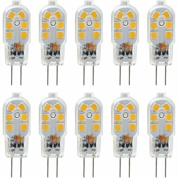 12V G4 LED-pære, 1W svarende til 10W halogenpære, 200LM flimmerfri, 3000K varm hvid, 360° strålevinkel, ikke dæmpbar, pakke med 10 stk