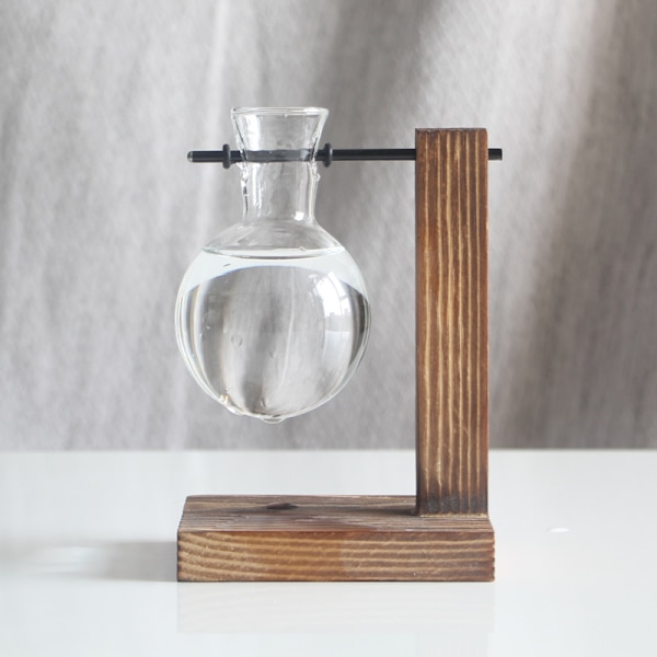 Hydroponiska växtvaser Vintage Blomkruka Transparent Vas Träram Glas Retro A