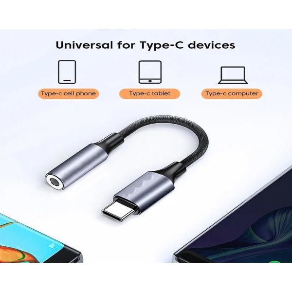 USB C til 3,5 mm lyduttag, type C til hörlursadapter Aux Dongle Hi-res Dac Chip Hörlurskabel Converter (FMY)