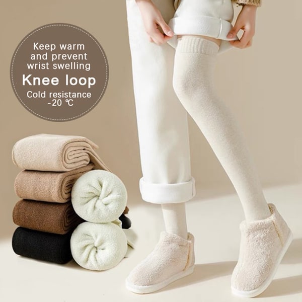 Vinter, tykke, varme ullstrømper for kvinner, over-the-knee-strømper, mørkegrønn