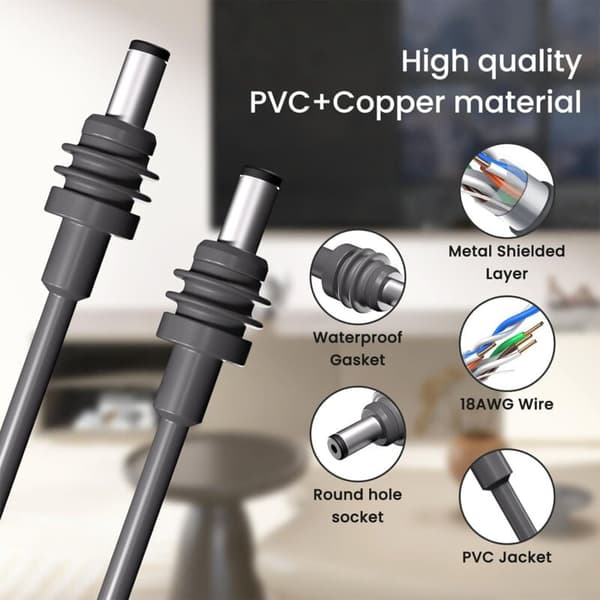 18AWG DC til DC Kabel, Egnet til Mini Effektiv Strømoverførsel til DC Strømforsyning (5m/16.4ft)