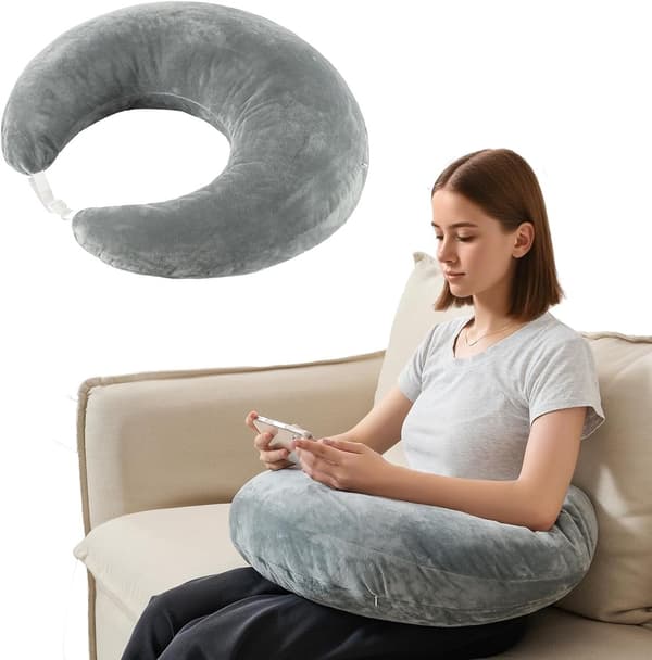 Hæklet Gamingpude til Skød Multifunktionel Læsepude Lysegrå Kompatibel med Skrivebord Seng Sofa Ideel til Arbejde Hækling