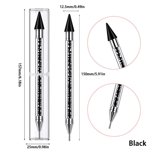 1:a dubbelsidig prickpenna för strass, vaxpenna för naglar, svart, one size Black one size
