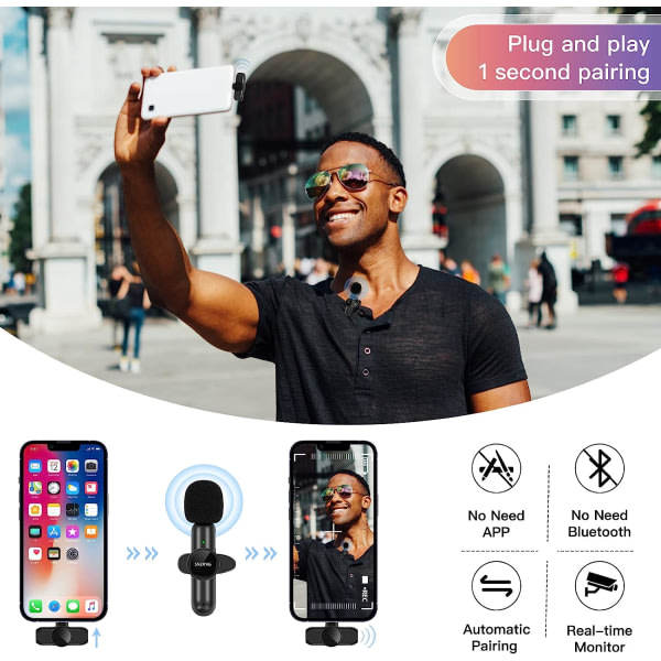 Trådløs Lavalier Mikrofon til Android Telefon, Plug-Play CDQ