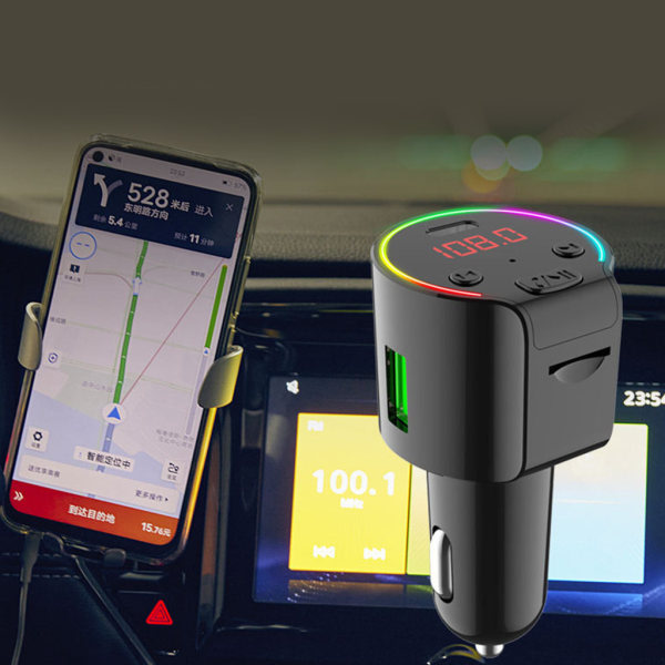 Bluetooth-yhteensopiva soitin Auton lisävarusteet Audio Musiikkisovitin QC3.0 Type-C Nopea lataus Auton lisävarusteet FM-lähetin Auton laturi Tummanvihreä