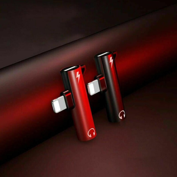 Til iPhone 8 7 Plus X Lightning til 3,5 mm Aux-hovedtelefonstikadapter J Rød Red