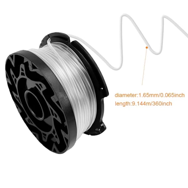 6-paknings erstatningsspoler for Black and Decker gresstrimmer, ABS nylon glassfiber, 1,65 mm x 9,14 m, svart Black