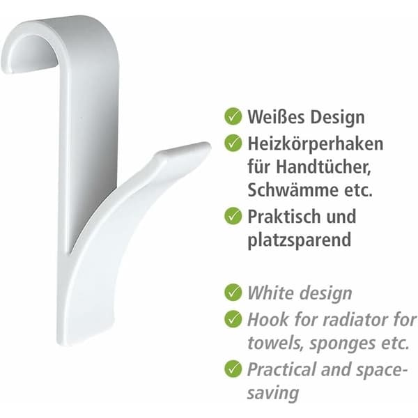 Radiatorkrok, handdukstork krok, vit plast, set om 2