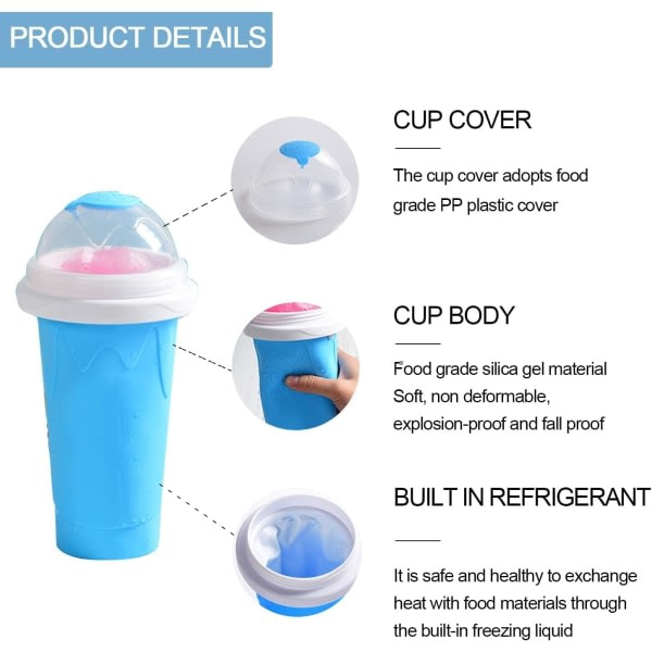 Slushiekone, Nopea Jäädytetty Smoothie-Kuppi Kylmäkuppi Kaksoiskerros Puristuskuppi Kotitekoinen Milkshake-Jäätelökone Lapsille ja Perheelle