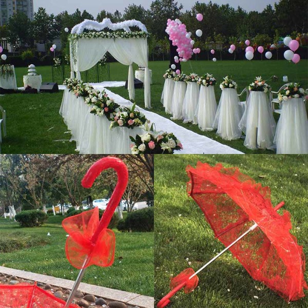 60 CM Bomuld Blonde Parasol Paraply Bryllup Hvid 56cm White 56cm