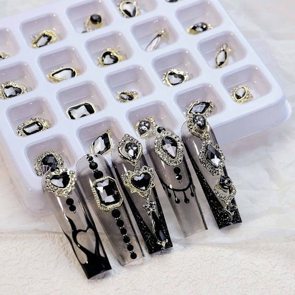3D Skinnende Kærlighedshjerte Negle Rhinestones Luksus Krystal Zircon Neglesmykker Neglekunst AB