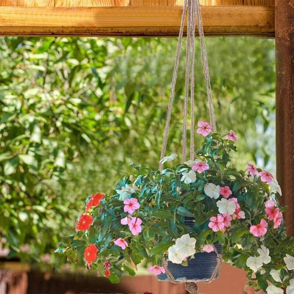 Sett med 6 bomulls-makrame blomsterpotter for veggdekorasjon