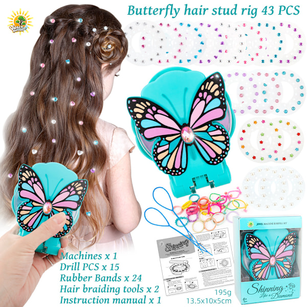 Diamond sticker butterfly nail drill toy magic girl dress up hair accessories hairpin set sticker drill