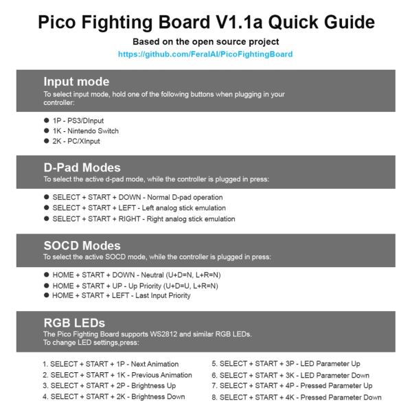 For Raspberry Pi Pico GP2040 Fighting Board For Nintendo Switch Spillkonsoll V1.1A Picoboot Tastaturkonverter for PS3 null - A