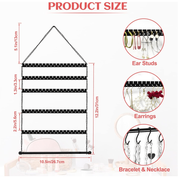 Metal Smykker Organizer Vægmonteret, Hængende Smykker Organizer Vægophæng Organizer Halskæde Armbåndsholder over Døren, 6 Lag og 10 Kroge