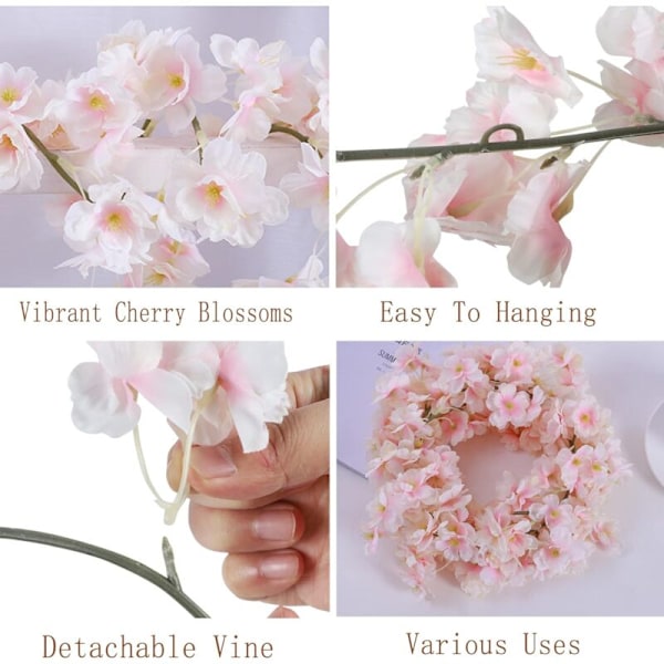 Konstgjorda sidenblommor Körsbärsblomgirlang Hängande Ranka för Bröllop Hem Trädgårdsdekoration 4-pack (Rosa)