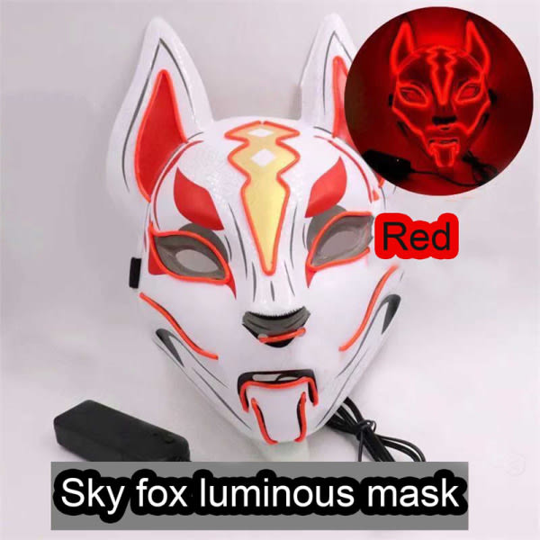 Anime Decor Fox Mask Neon Led Light Cosplay Mask Halloween Par Red One Size Red One Size