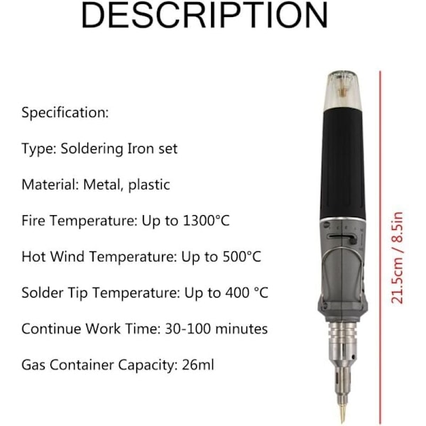 Butan Lödkolv - 10 i 1 Gaslödkolv Kit Professionell Självantändning Multipurpose för Reparation Smyckestillverkning Lödningsmodell PCB-kort.