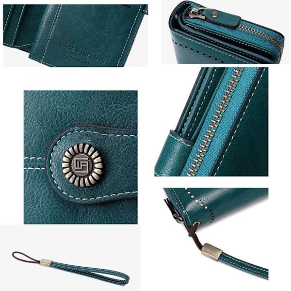 RFID Stöldskydd Läderplånböcker Lång Dragkedja Stor Clutch Väska Black