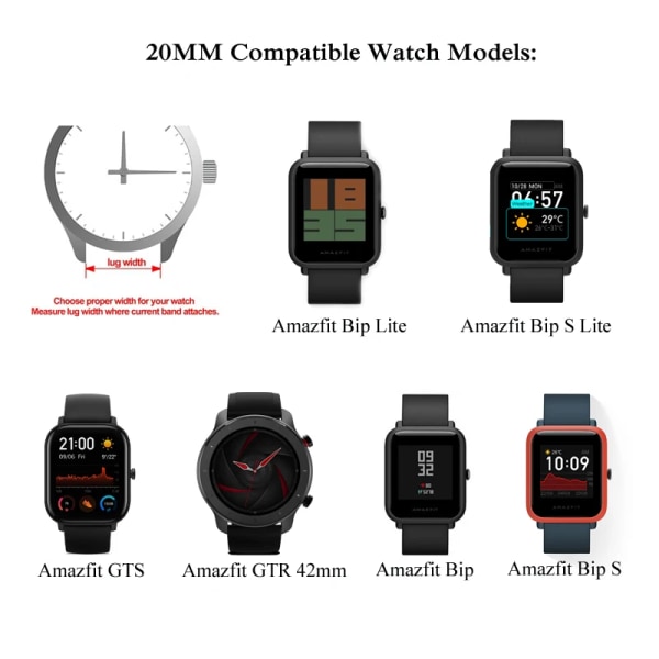 20mm 22mm WatchBand til Amazfit GTS 2/3/4 Mini Band GTR 2/3/4 42mm Silikon Armbånd Rem til Amazfit Bip Band Tilbehør Sort Black 22mm Watchband