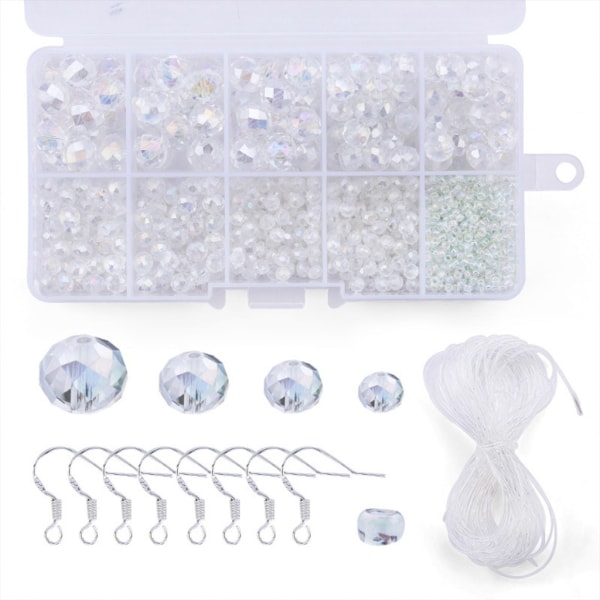 Kristallsmyckestillverkningssats Genomskinliga glaspärlor Elastisk trådörhängen Krokkostym Smycketillverkningsværktøj