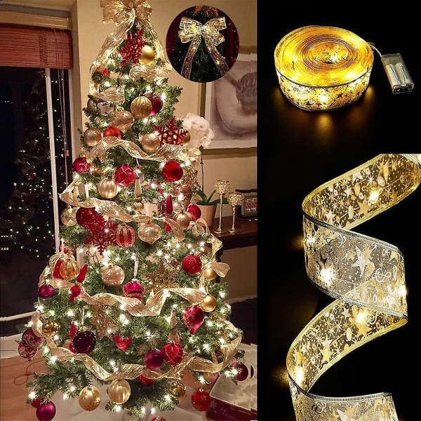Christmas Tree Light Garland, 16ft/5m, Julgransdekoration, Nyår, Fest, Bröllopspaviljong, Julgransdekor, Utomhusdekor (guld)