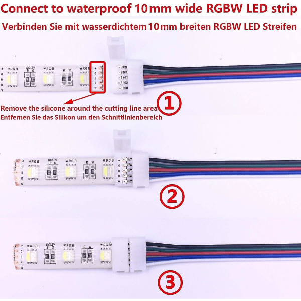 10 stk 5-pinners Rgbw-kontaktkabel Lampa 10mm Led Strip Ljusomvandlare Lödlös Led Tape Adapter For Tilkobling av 2 Smd 5050 Rgbw Led Strips Sammen-17