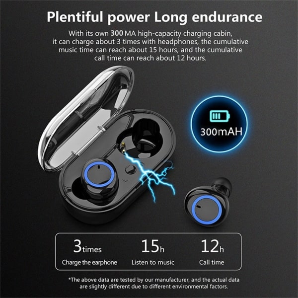 W1 trådløse hodetelefoner Bluetooth-headset Tws Stereo med mikrofon svart blå svart blå