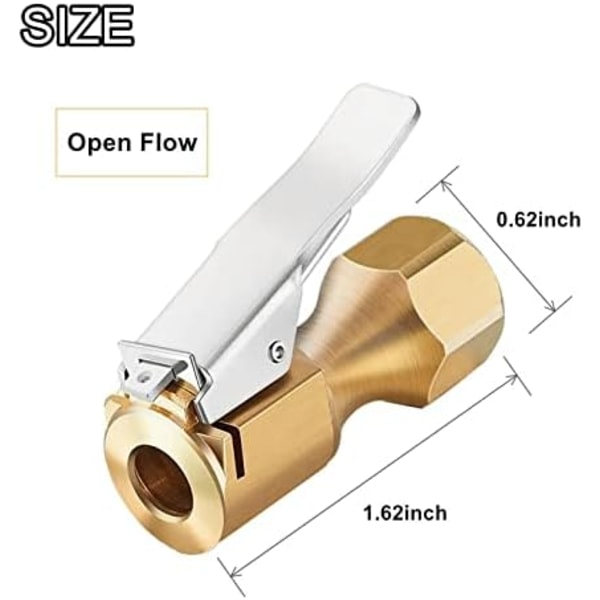 XYWZV Tungt Arbets Brass Luftchuck med Clip Adapter, Öppen Flödes Rak Däckchuck Luftmunstycke, 1/4 tum FNPT Däckchuck för Däckpump Pre B-2Pack