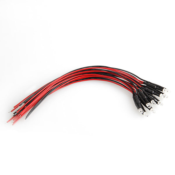 10 stk. til DC 24V 18cm Længde 3mm Fortrådet LED-lampe Lyspære Emitterende diode 6000K Kold Hvid