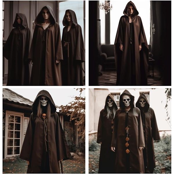 Halloween dekoration tip A, middelalderlig renæssance, munk med og snor, mænd præster med kors til temafest halloween cosplay karneval og karneval Brun XL