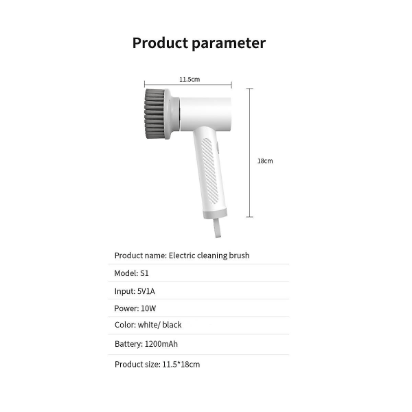 Trådløs elektrisk rengjøringsbørste Husholdningsarbeid Kjøkken Oppvaskbørste Badekar Fliser Profesjonell Clea White
