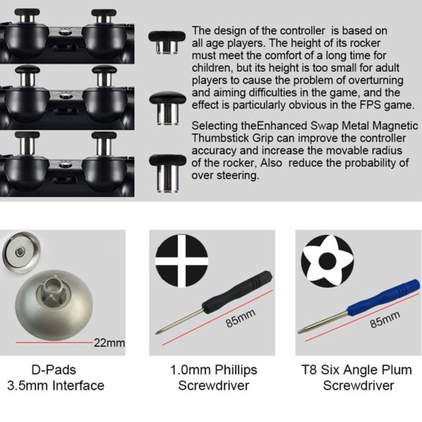 11 stk. Metal tommelfingerpinde Magnetisk base D Pads Reservedele Udskift analoge joysticks Tilbehør Passer til controller