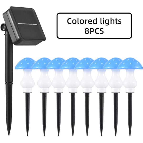 LED Solar Sopp Lys 8 Moduser IP65 Blå Hage