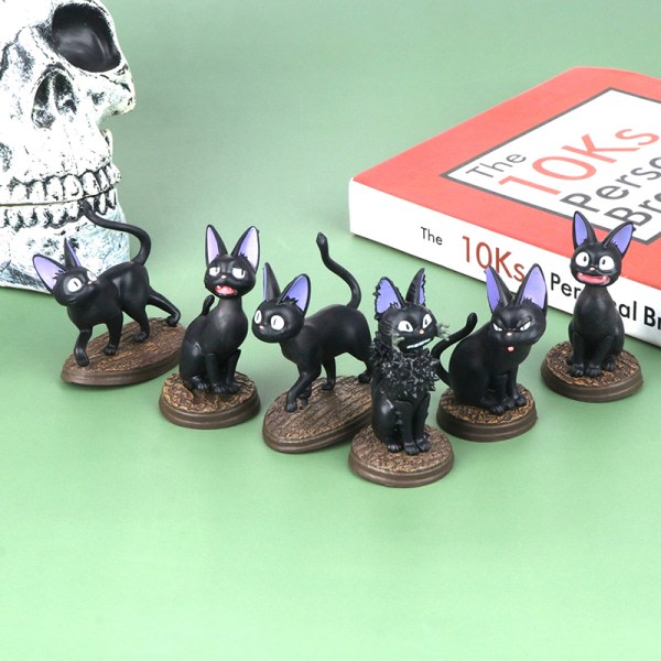 6 svarta kattdockor Anime Figurer Stationära bilprydnader