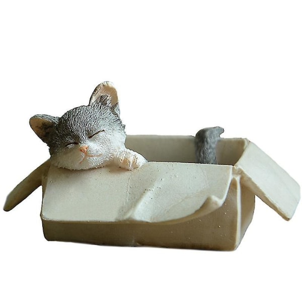 Miniatyr Fairy Garden Cat Figurine- Box Stray Cat (1., Grå)