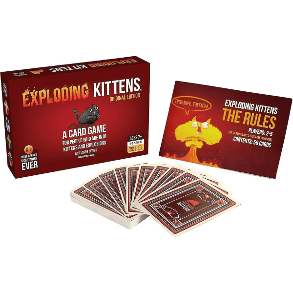 Exploding Kittens - Korttipeli | Perheille sopiva juhlapeli | Venäläinen ruletti | Saksa | Tanska |