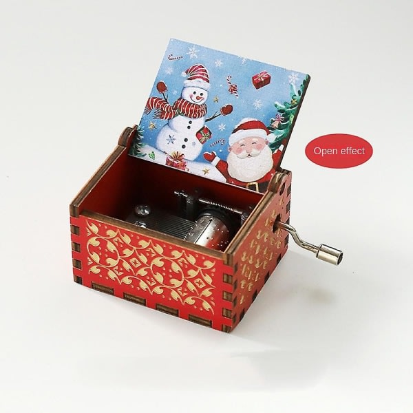 Speldosa i trä - Handvevad musikdosa Unik handgjord present, gravert design, perfekt för inredning i alla rum - Julklapp till barn. (Merry Red C)