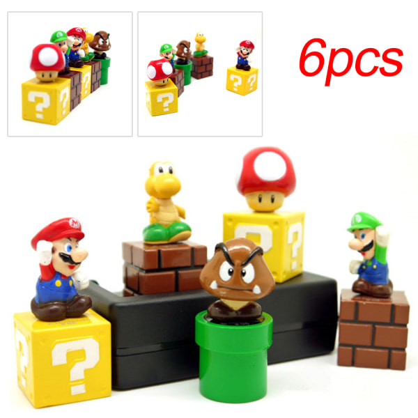 6 ST Super Mario Anime Action Figur Byggset Barnleksak 6PCS