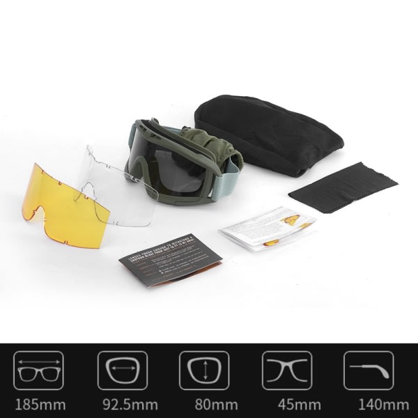 1 Set Taktiska Skyddsglasögon Militär Solglasögon 3 Linser Armé Motorcykel Armégrön