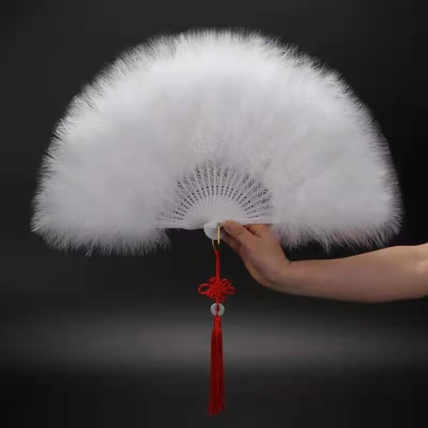 Feather Folding Fan Sweet Fairy Girl Gothic Court Dance Hand F Hvit onesize White onesize