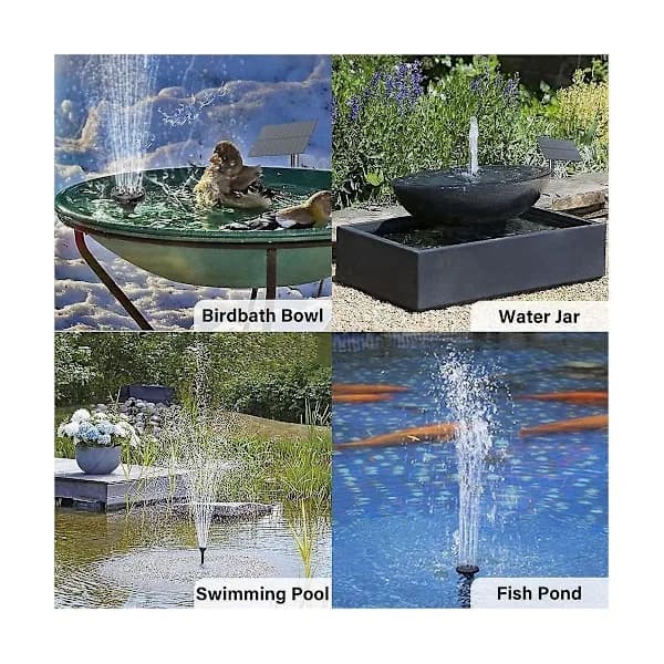 Solar springvandspumpesæt med 5V 1.5W panel til fuglebad, fiskedam, have, baggårdspool, sort