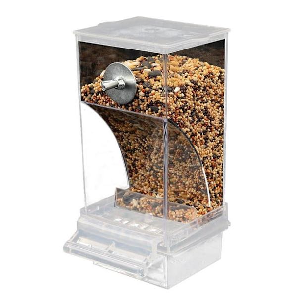 Fuglefoderautomat, Akrylvinduesfuglefoderautomat, Semi-lukket udendørs fuglefoderautomat, Automatisk fuglefoderautomat med stor kapacitet med siddepind til parakit transparent