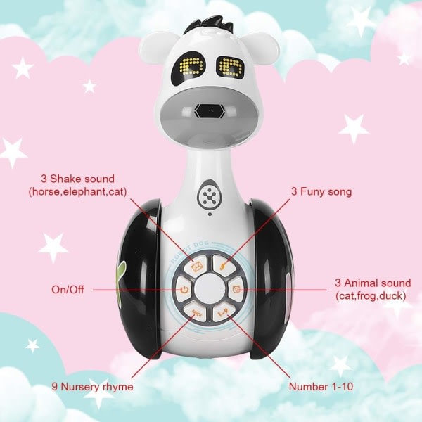 Wobbler Toy Baby, Söt Tumbler Doll Roly-Poly Baby Leksaker med skallror LED-ljus Toddler Ljud Lärande Tidig utkuva Musikleksaker Robothund